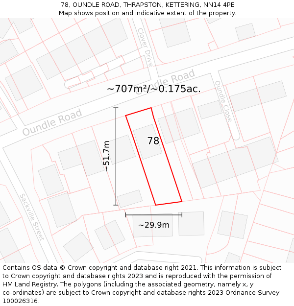 78, OUNDLE ROAD, THRAPSTON, KETTERING, NN14 4PE: Plot and title map