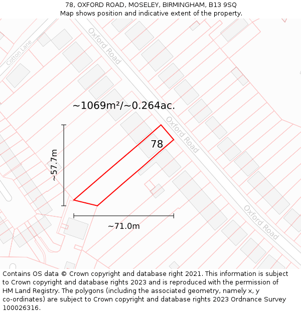 78, OXFORD ROAD, MOSELEY, BIRMINGHAM, B13 9SQ: Plot and title map