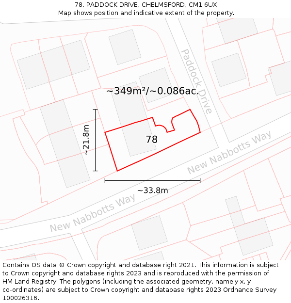 78, PADDOCK DRIVE, CHELMSFORD, CM1 6UX: Plot and title map