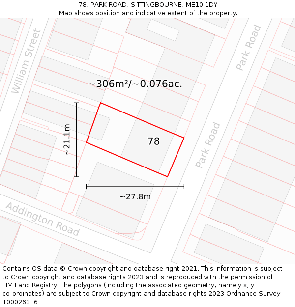 78, PARK ROAD, SITTINGBOURNE, ME10 1DY: Plot and title map