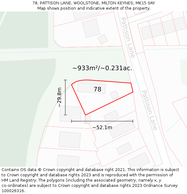 78, PATTISON LANE, WOOLSTONE, MILTON KEYNES, MK15 0AY: Plot and title map