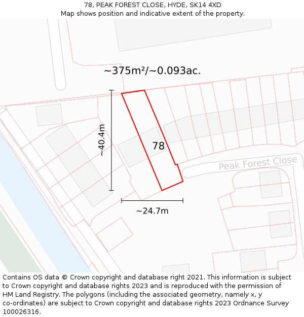 78, PEAK FOREST CLOSE, HYDE, SK14 4XD: Plot and title map