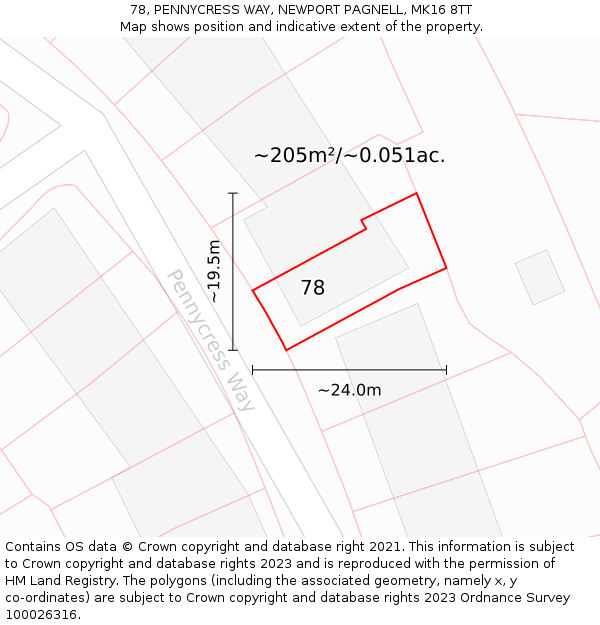 78, PENNYCRESS WAY, NEWPORT PAGNELL, MK16 8TT: Plot and title map
