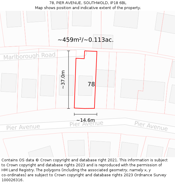 78, PIER AVENUE, SOUTHWOLD, IP18 6BL: Plot and title map