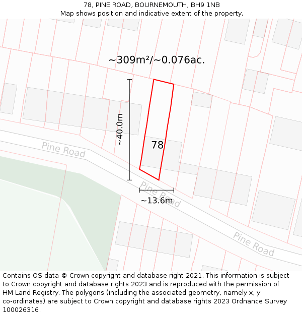 78, PINE ROAD, BOURNEMOUTH, BH9 1NB: Plot and title map