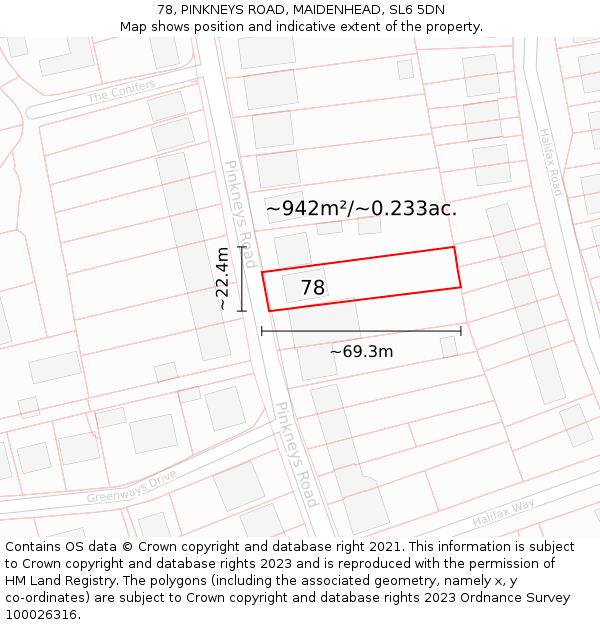 78, PINKNEYS ROAD, MAIDENHEAD, SL6 5DN: Plot and title map