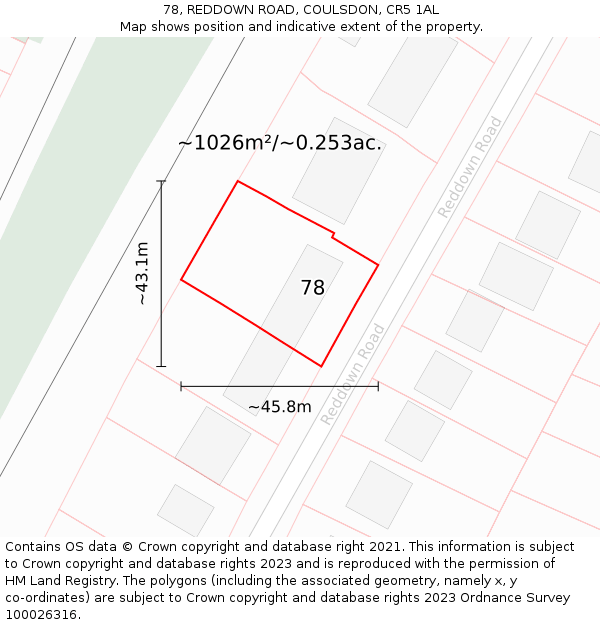 78, REDDOWN ROAD, COULSDON, CR5 1AL: Plot and title map