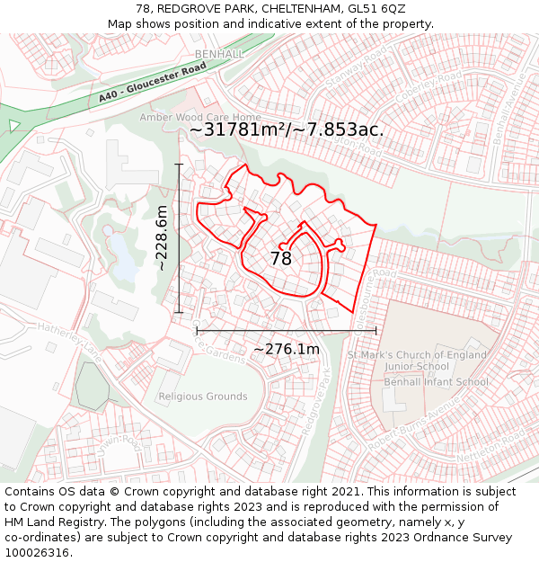 78, REDGROVE PARK, CHELTENHAM, GL51 6QZ: Plot and title map