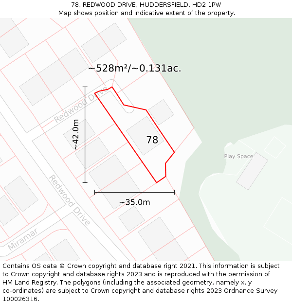78, REDWOOD DRIVE, HUDDERSFIELD, HD2 1PW: Plot and title map