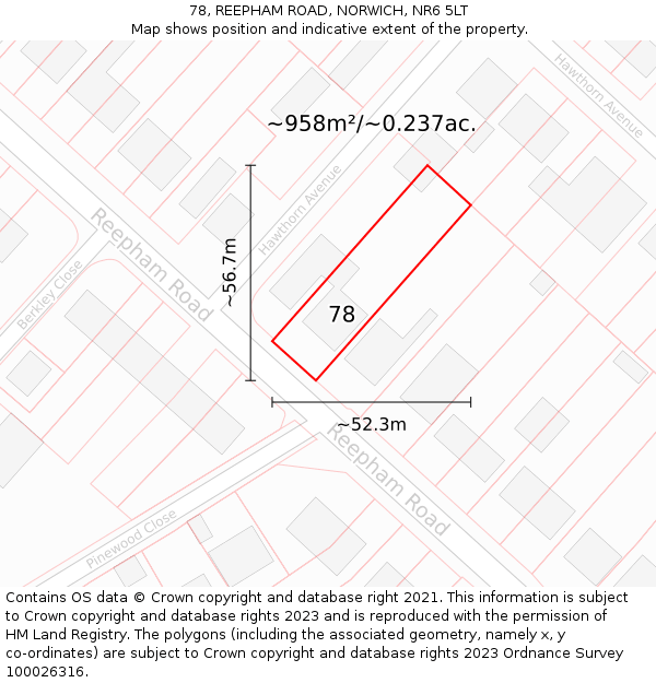 78, REEPHAM ROAD, NORWICH, NR6 5LT: Plot and title map