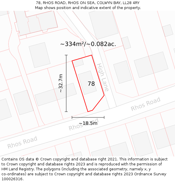 78, RHOS ROAD, RHOS ON SEA, COLWYN BAY, LL28 4RY: Plot and title map