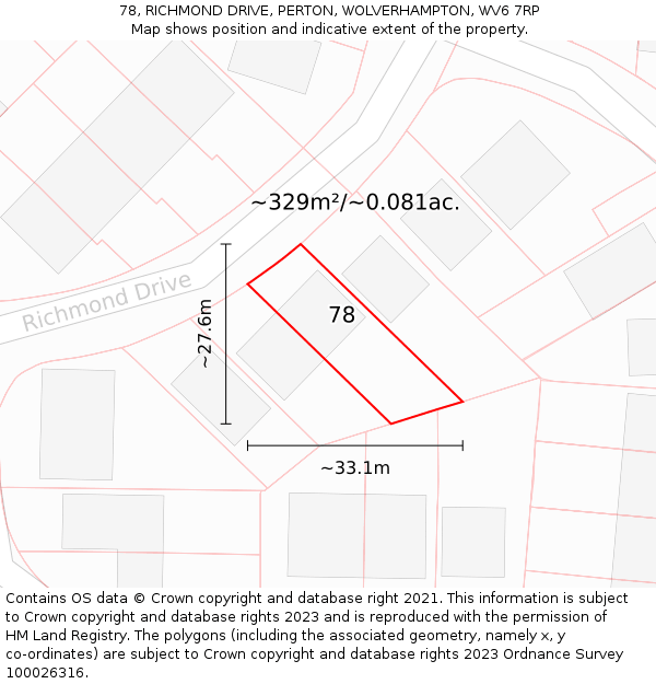 78, RICHMOND DRIVE, PERTON, WOLVERHAMPTON, WV6 7RP: Plot and title map