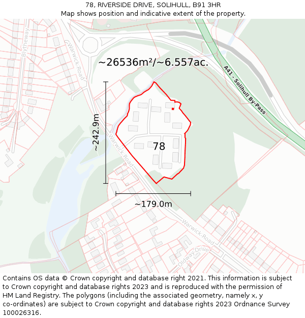 78, RIVERSIDE DRIVE, SOLIHULL, B91 3HR: Plot and title map