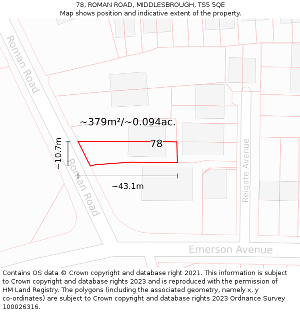 78, ROMAN ROAD, MIDDLESBROUGH, TS5 5QE: Plot and title map