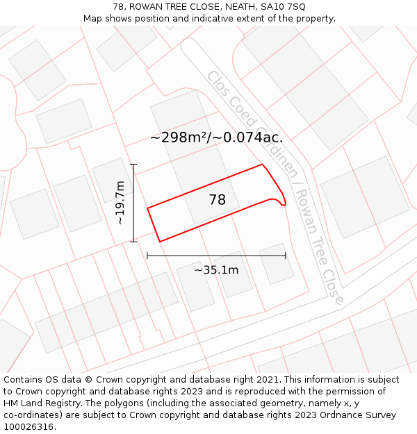 78, ROWAN TREE CLOSE, NEATH, SA10 7SQ: Plot and title map