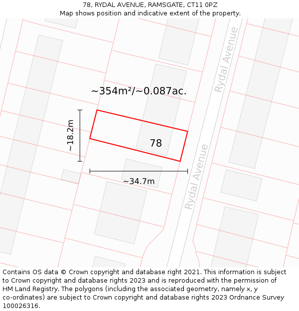 78, RYDAL AVENUE, RAMSGATE, CT11 0PZ: Plot and title map