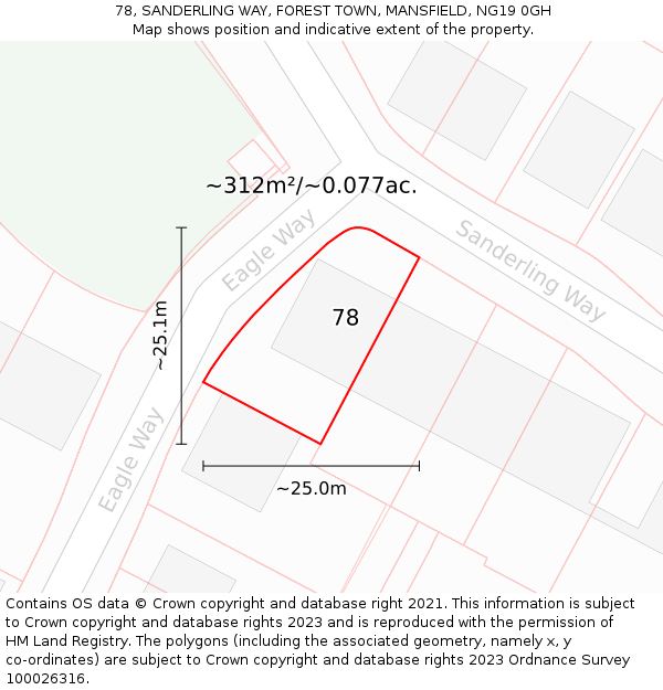 78, SANDERLING WAY, FOREST TOWN, MANSFIELD, NG19 0GH: Plot and title map