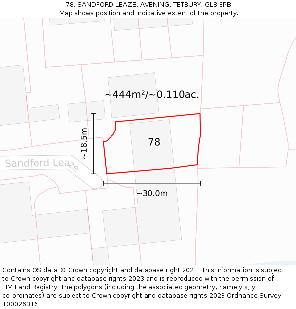 78, SANDFORD LEAZE, AVENING, TETBURY, GL8 8PB: Plot and title map