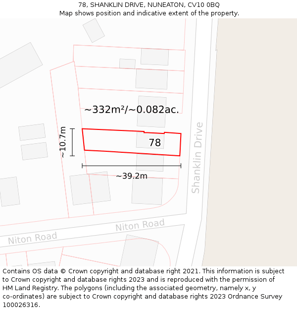 78, SHANKLIN DRIVE, NUNEATON, CV10 0BQ: Plot and title map