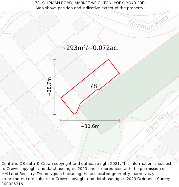 78, SHIPMAN ROAD, MARKET WEIGHTON, YORK, YO43 3RB: Plot and title map