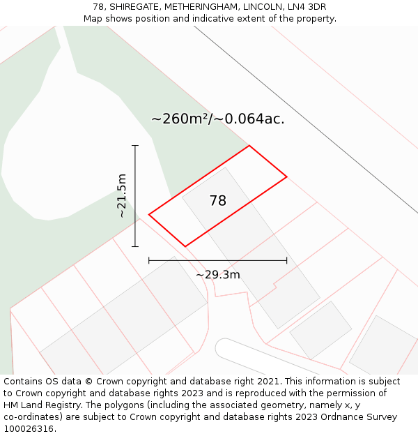 78, SHIREGATE, METHERINGHAM, LINCOLN, LN4 3DR: Plot and title map