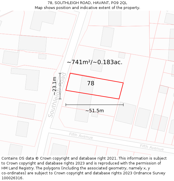 78, SOUTHLEIGH ROAD, HAVANT, PO9 2QL: Plot and title map