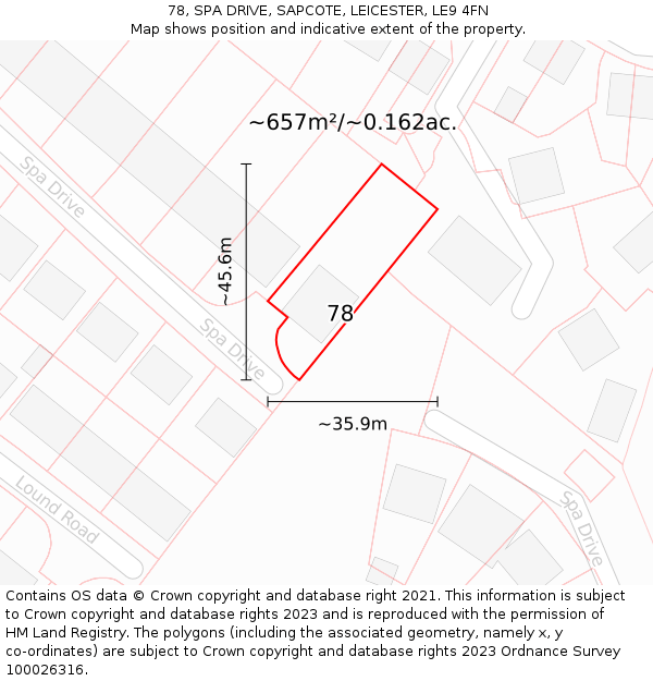 78, SPA DRIVE, SAPCOTE, LEICESTER, LE9 4FN: Plot and title map