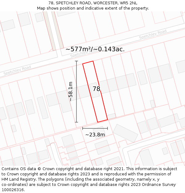 78, SPETCHLEY ROAD, WORCESTER, WR5 2NL: Plot and title map