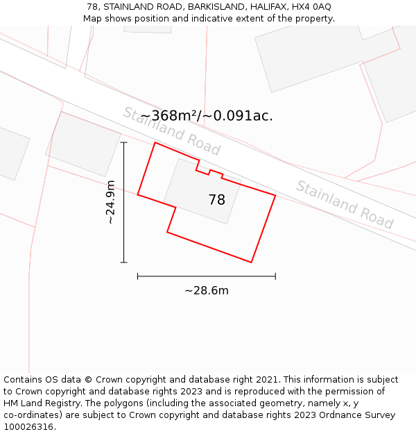 78, STAINLAND ROAD, BARKISLAND, HALIFAX, HX4 0AQ: Plot and title map