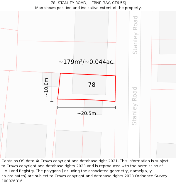 78, STANLEY ROAD, HERNE BAY, CT6 5SJ: Plot and title map