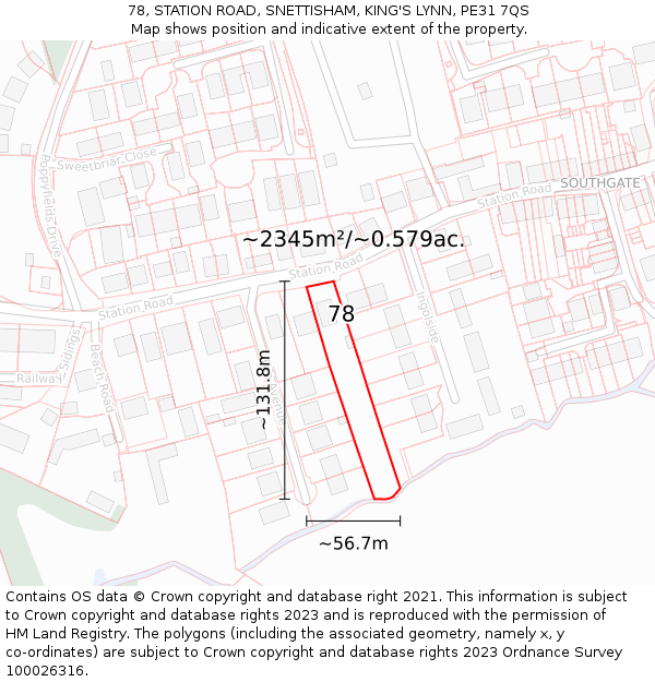 78, STATION ROAD, SNETTISHAM, KING'S LYNN, PE31 7QS: Plot and title map