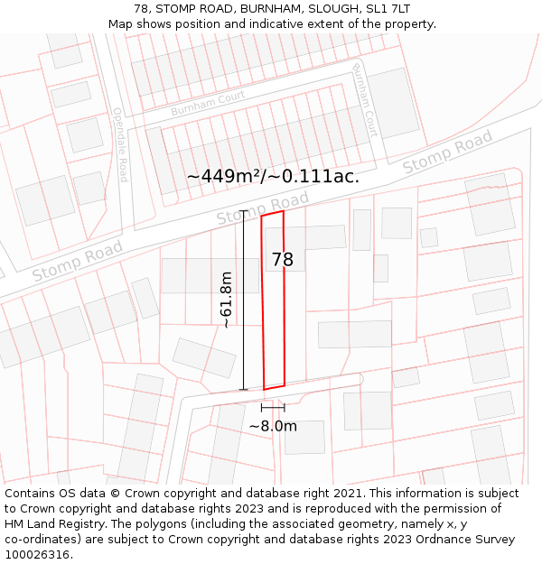 78, STOMP ROAD, BURNHAM, SLOUGH, SL1 7LT: Plot and title map