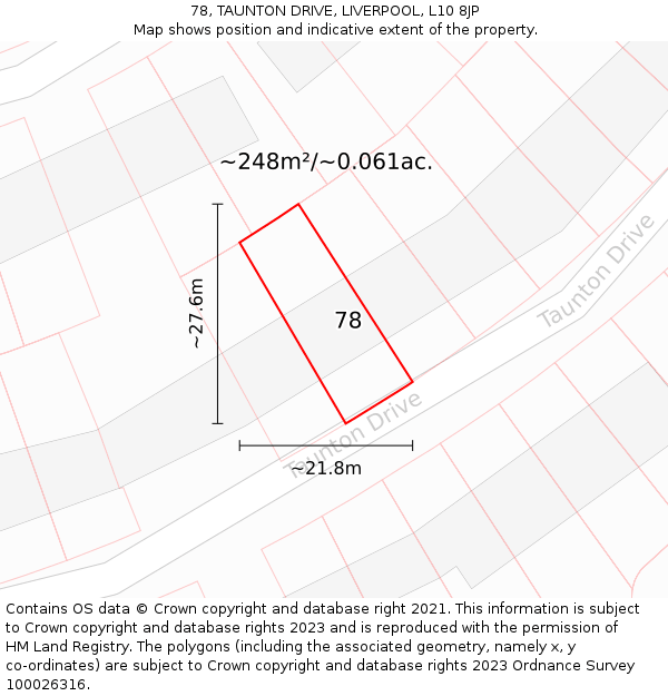 78, TAUNTON DRIVE, LIVERPOOL, L10 8JP: Plot and title map