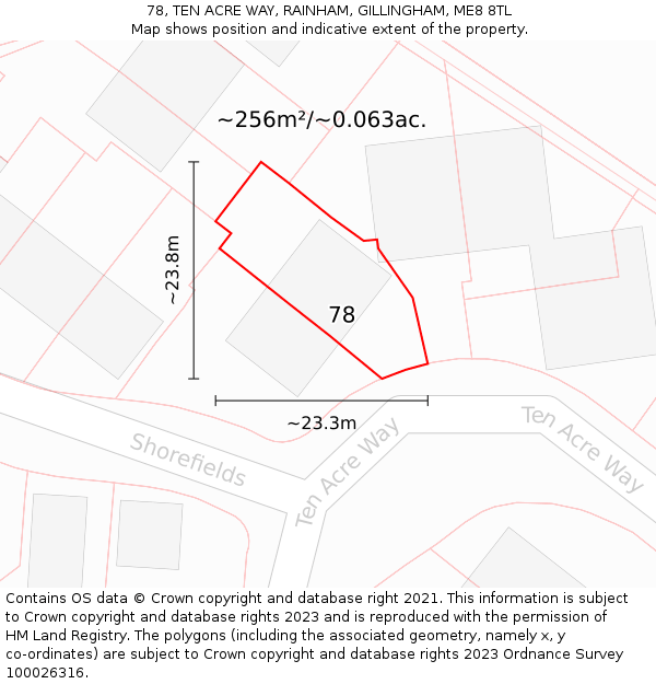 78, TEN ACRE WAY, RAINHAM, GILLINGHAM, ME8 8TL: Plot and title map