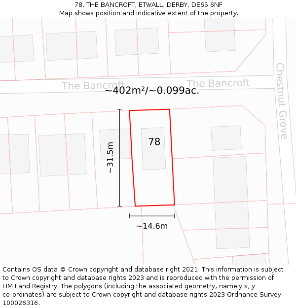 78, THE BANCROFT, ETWALL, DERBY, DE65 6NF: Plot and title map