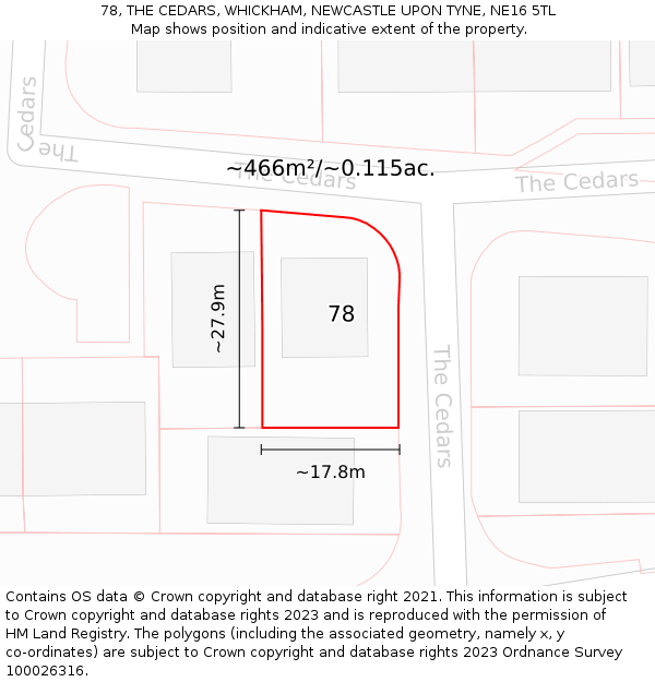78, THE CEDARS, WHICKHAM, NEWCASTLE UPON TYNE, NE16 5TL: Plot and title map