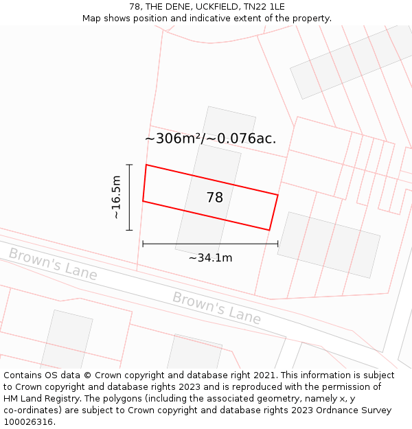 78, THE DENE, UCKFIELD, TN22 1LE: Plot and title map