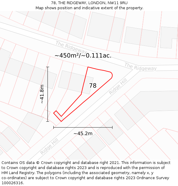 78, THE RIDGEWAY, LONDON, NW11 9RU: Plot and title map