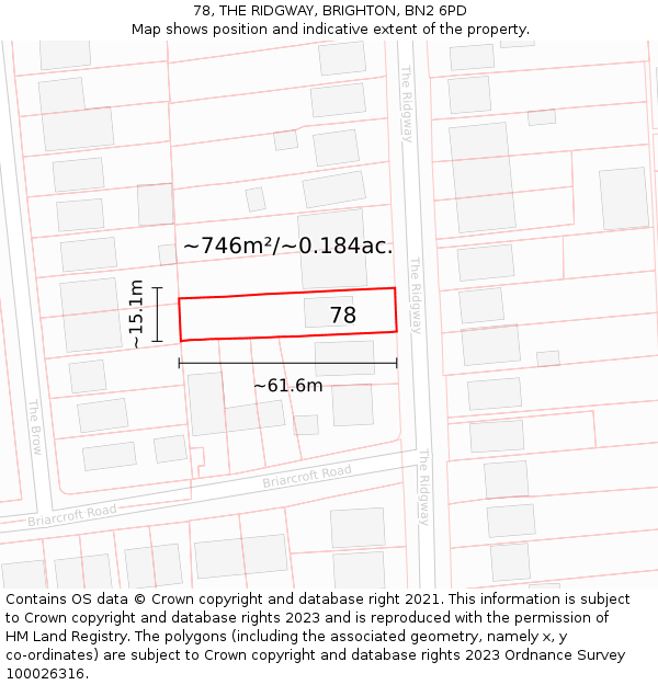 78, THE RIDGWAY, BRIGHTON, BN2 6PD: Plot and title map