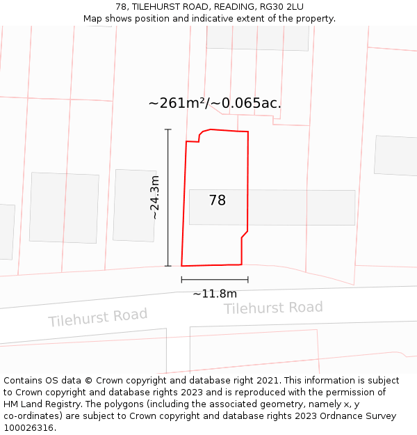 78, TILEHURST ROAD, READING, RG30 2LU: Plot and title map