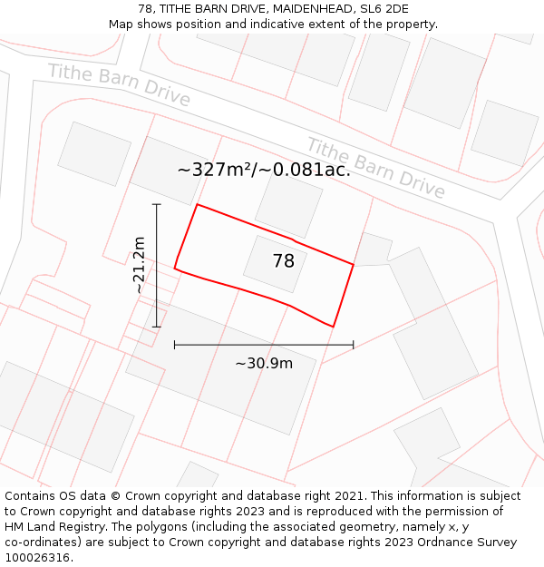 78, TITHE BARN DRIVE, MAIDENHEAD, SL6 2DE: Plot and title map