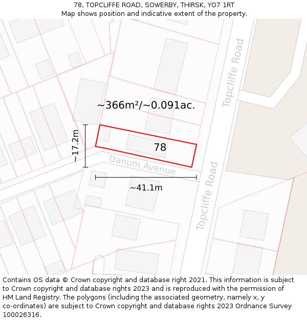78, TOPCLIFFE ROAD, SOWERBY, THIRSK, YO7 1RT: Plot and title map