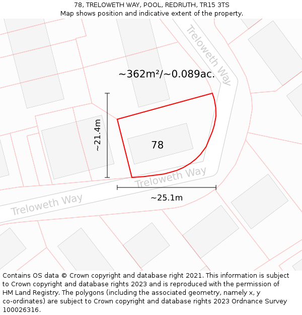 78, TRELOWETH WAY, POOL, REDRUTH, TR15 3TS: Plot and title map