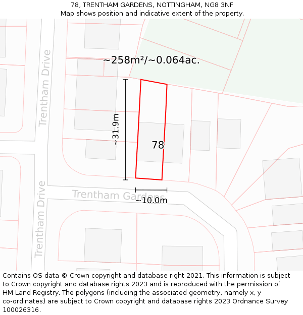 78, TRENTHAM GARDENS, NOTTINGHAM, NG8 3NF: Plot and title map