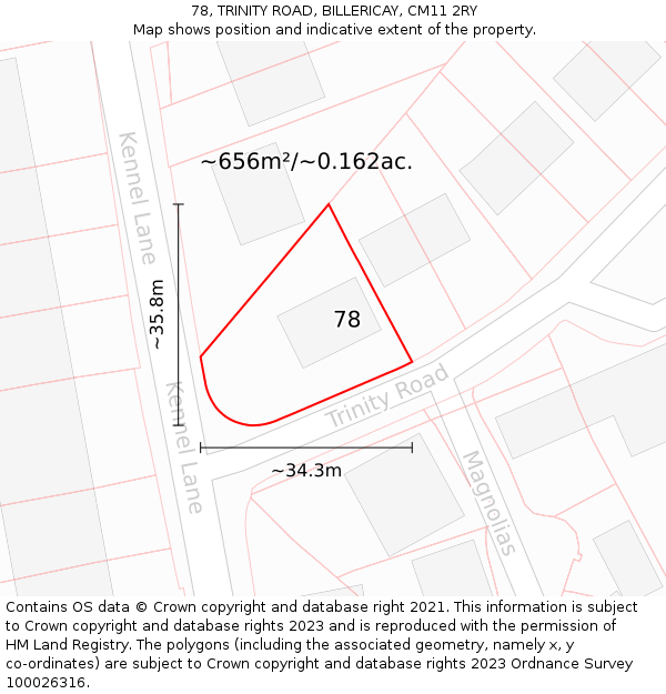 78, TRINITY ROAD, BILLERICAY, CM11 2RY: Plot and title map