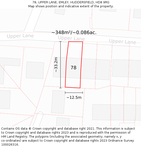 78, UPPER LANE, EMLEY, HUDDERSFIELD, HD8 9RG: Plot and title map