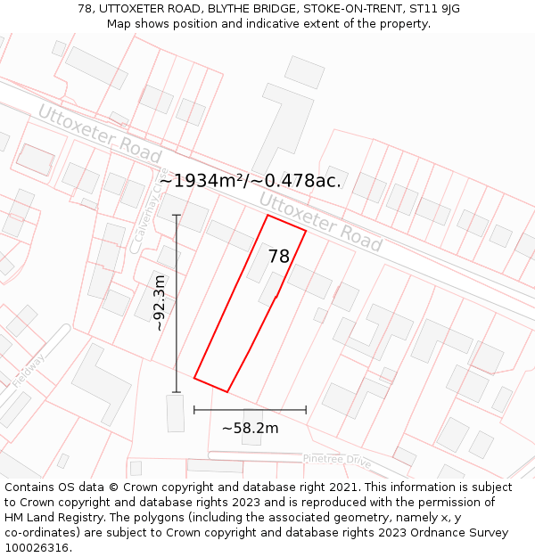 78, UTTOXETER ROAD, BLYTHE BRIDGE, STOKE-ON-TRENT, ST11 9JG: Plot and title map
