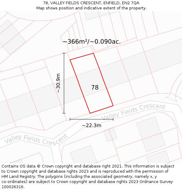 78, VALLEY FIELDS CRESCENT, ENFIELD, EN2 7QA: Plot and title map
