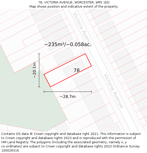 78, VICTORIA AVENUE, WORCESTER, WR5 1ED: Plot and title map