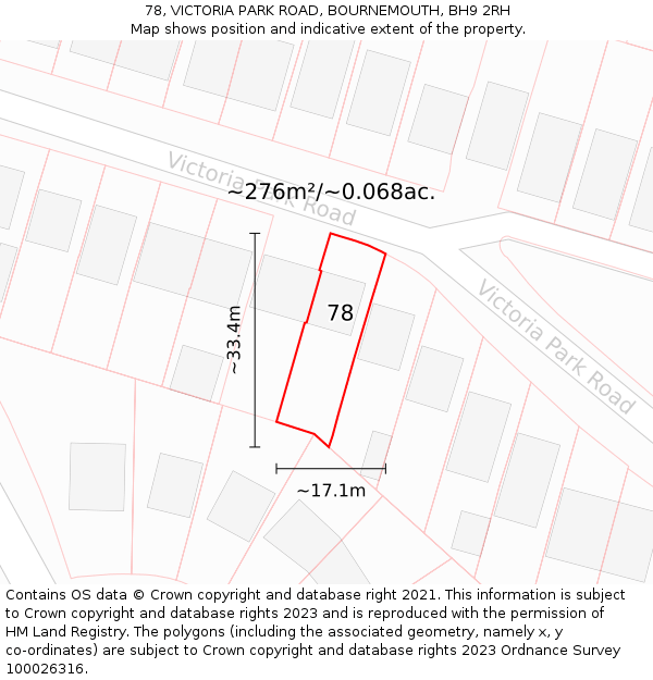 78, VICTORIA PARK ROAD, BOURNEMOUTH, BH9 2RH: Plot and title map